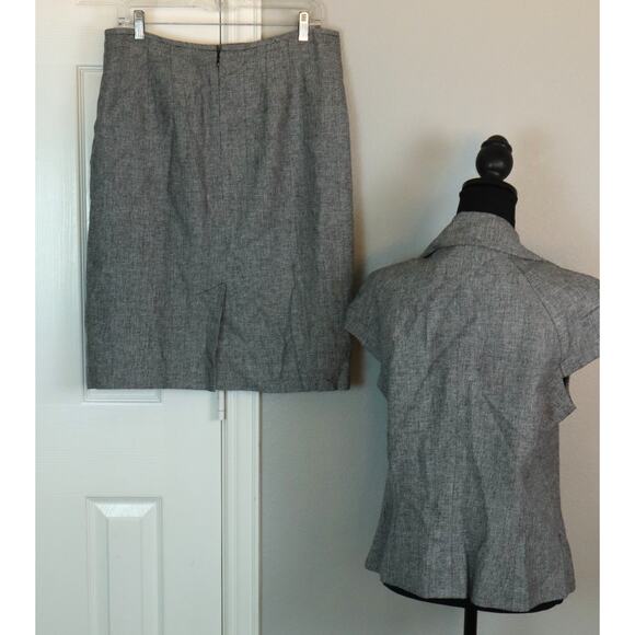 Calvin Klein Gray Skirt Suit LINEN Business Corporate Double Breasted 12 Cap - Picture 5 of 8